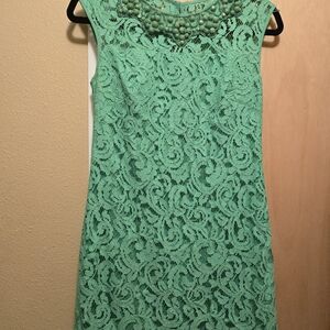 Adrianna Papell Green Lace Mini Dress